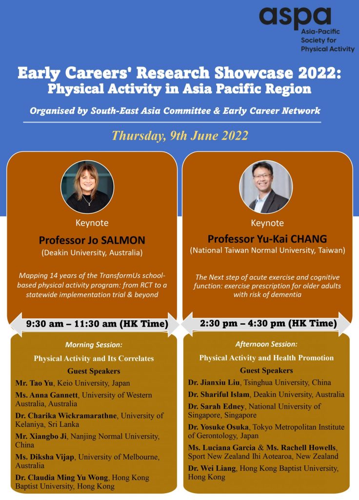 Early Careers’ Research Showcase 2022: Physical Activity in Asia Pacific Region